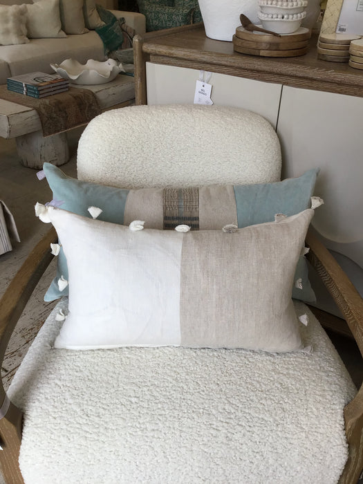 Linen Lumbar Pillow With Tassels in Beige