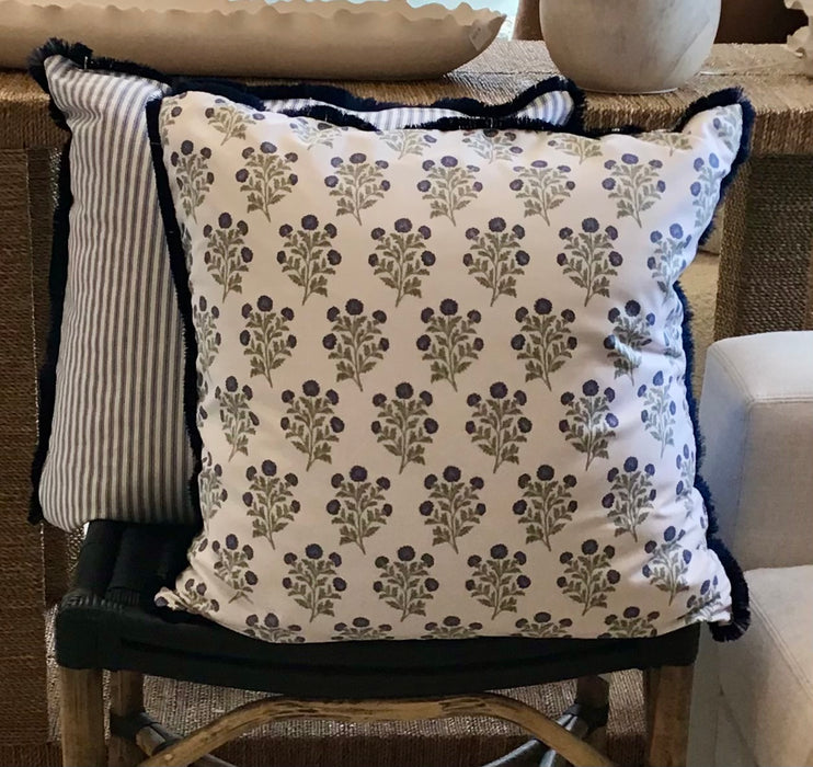 Floral Pattern and Striped Linen Combination Pillow
