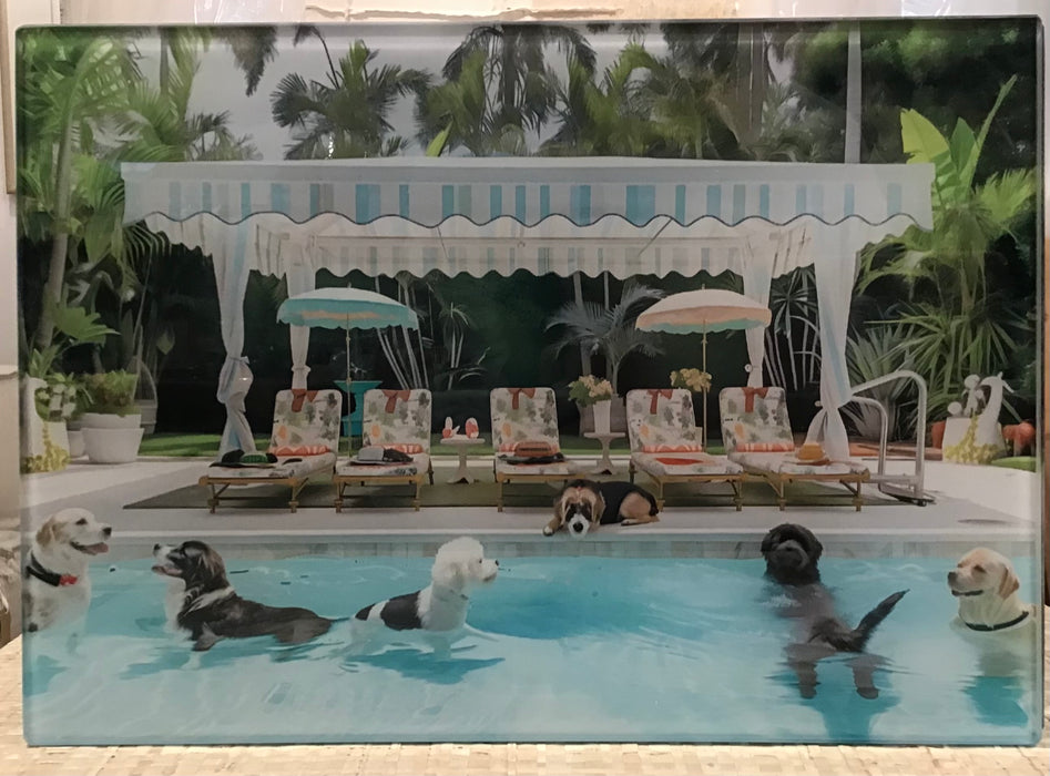 Glass Cutting Board - Dogs in the Pool