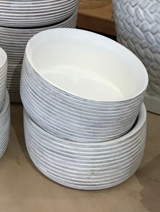 White Wash Wood Bowl with Enamel Lining