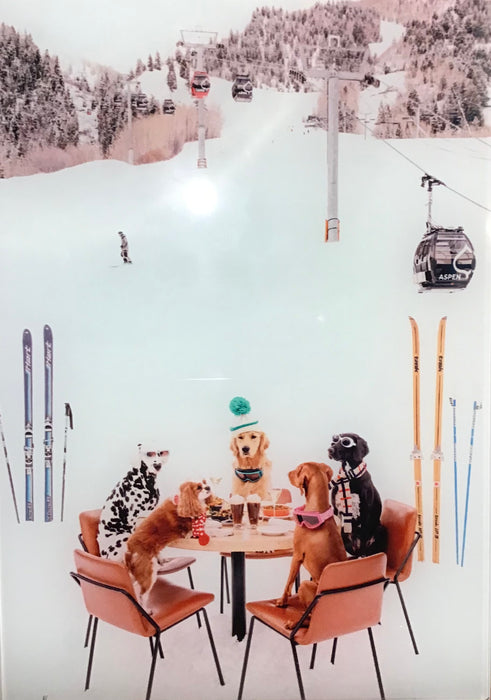 Glass Cutting Board - Dogs with Party Hats in the Snow