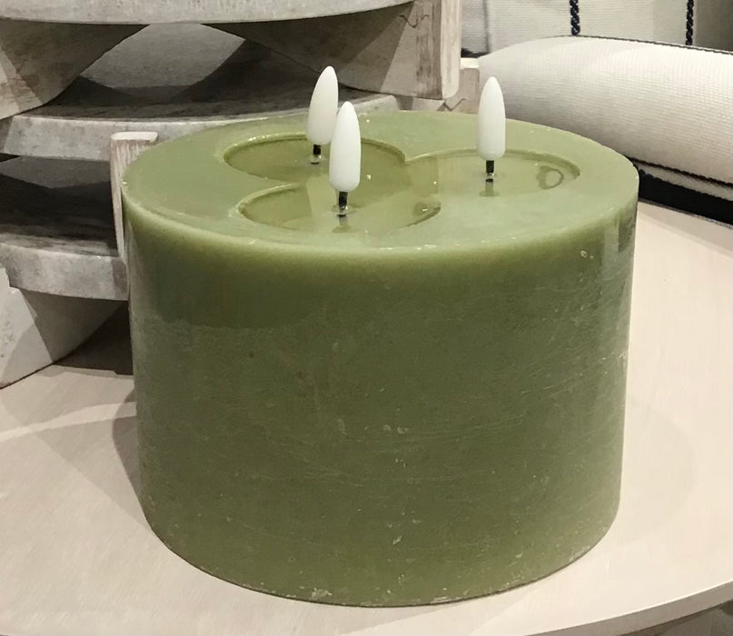 Small Green Flameless Candle -Three Wick