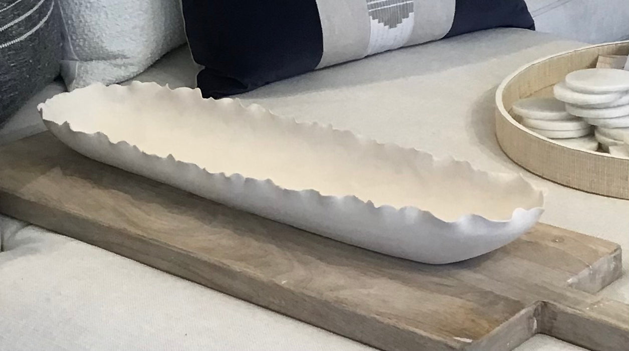 Matte Ceramic Ruffled Elongated Bowl