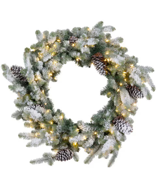 Blue Spruce Wreath with LED Lights and Snow