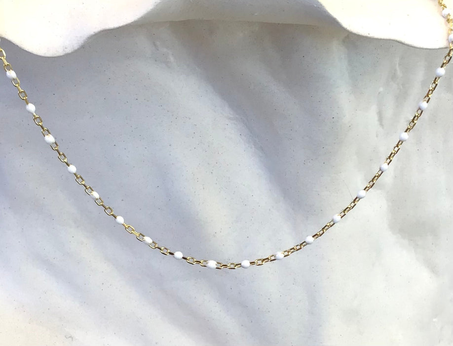 Gold Necklace with White Beads