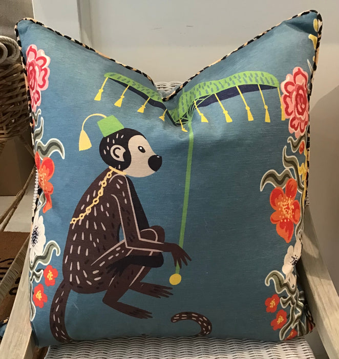 Blue Monkey Print Pillow