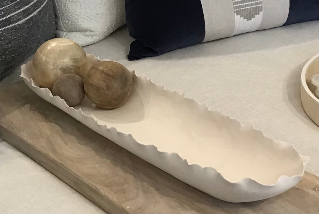 Matte Ceramic Ruffled Elongated Bowl