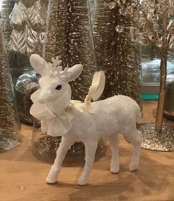 Deer Ornament with Cream Neck Ribbon