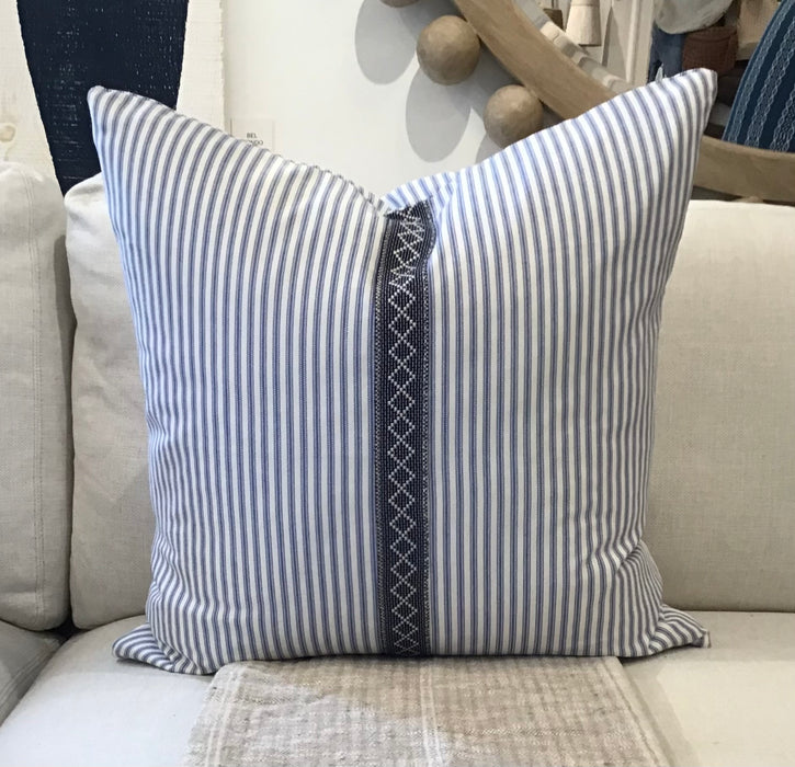 Blue and White Ticking Throw Pillow