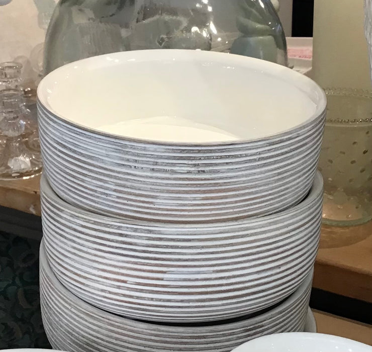 White Wash Wood Bowl with Enamel Lining