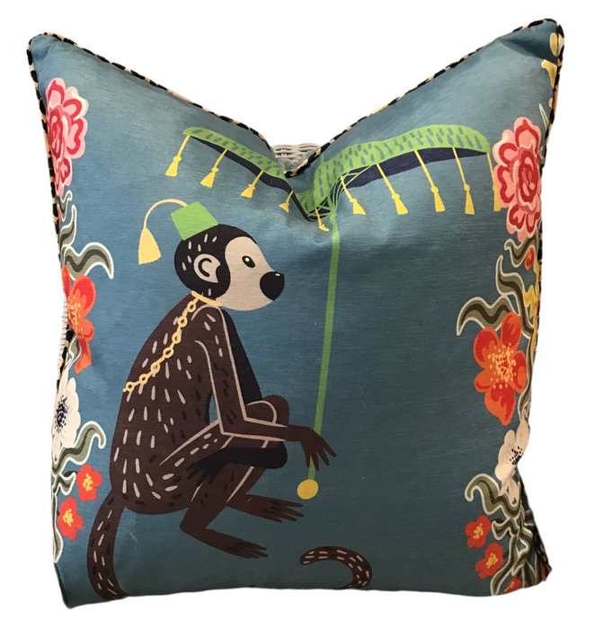 Blue Monkey Print Pillow
