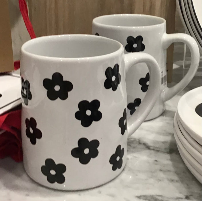 White Coffee Mug with black Flowers