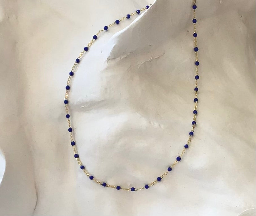 Gold Necklace with Blue Beads